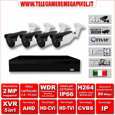 Kit Videosorveglianza WN-KITXVR5IN14BUV-2MP - XVR 5in1 - 4 Telecamere 2 MP - ottica varifocale 2,8/12mm