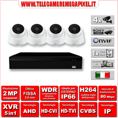 Kit Videosorveglianza WN-KITXVR5IN14DO-2MP - XVR 5in1 - 4 Telecamere 2 MP ottica fissa 2,8mm