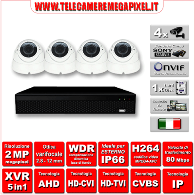 Kit Videosorveglianza WN-KITXVR5IN14DOV-2MP - XVR 5in1 - 4 Telecamere 2 MP - ottica varifocale 2,8/12mm