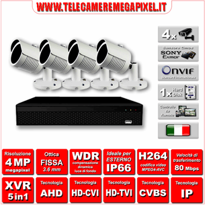 Kit Videosorveglianza WN-KITXVR5IN14BU-4MP - XVR 5in1 - 4 Telecamere 4 MP - ottica fissa 3,6mm