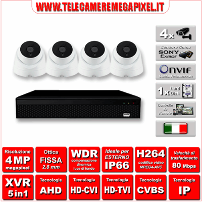 Kit Videosorveglianza WN-KITXVR5IN14DO-4MP - XVR 5in1 - 4 Telecamere 4 MP - ottica fissa 3,6mm