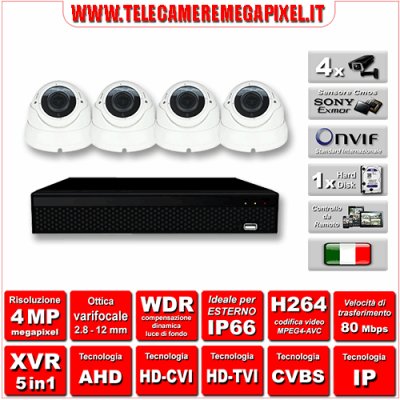 Kit Videosorveglianza WN-KITXVR5IN14DOV-4MP - XVR 5in1 - 4 Telecamere 4 MP - ottica varifocale 2,8/12mm