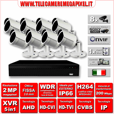 Kit Videosorveglianza WN-KITXVR5IN18BU-2MP - XVR 5in1 - 8 Telecamere 2 MP ottica fissa 3,6mm
