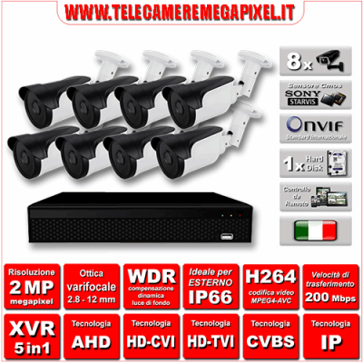 Kit Videosorveglianza WN-KITXVR5IN18BUV-2MP - XVR 5in1 - 8 Telecamere 2 MP - ottica varifocale 2,8/12mm