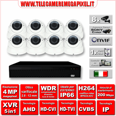 Kit Videosorveglianza WN-KITXVR5IN18DOV-4MP - XVR 5in1 - 8 Telecamere 4 MP - ottica varifocale 2,8/12mm