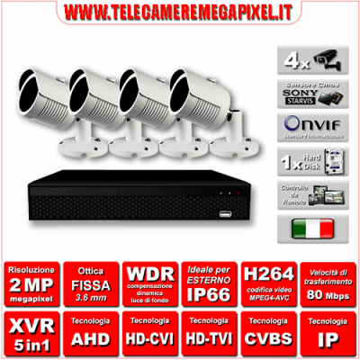 Kit Videosorveglianza WN-KITXVR5IN14BU-2MP - XVR 5in1 - 4 Telecamere 2 MP ottica fissa 3,6mm